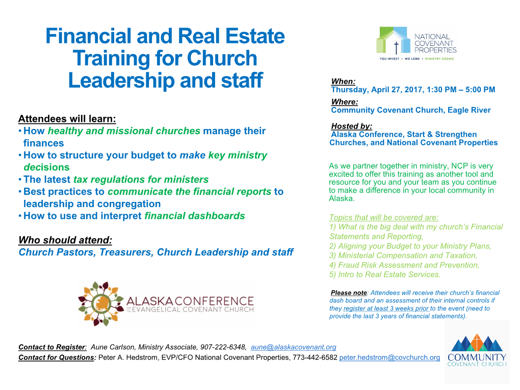 Financial and Real Estate Training for Church Leadership and Staff