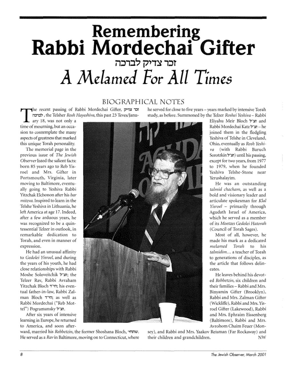 Rabbi Mordechai Gifter I1:J1:17J7~I~1:Jl a .Melamed for All Times