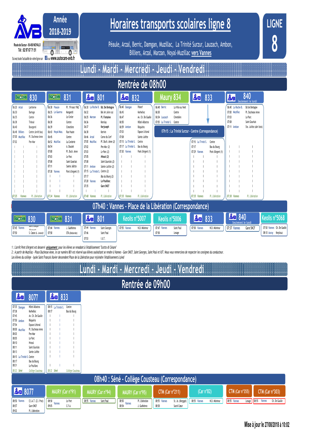 Horaires Transports Scolaires Ligne 8 LIGNE 2018-2019 G