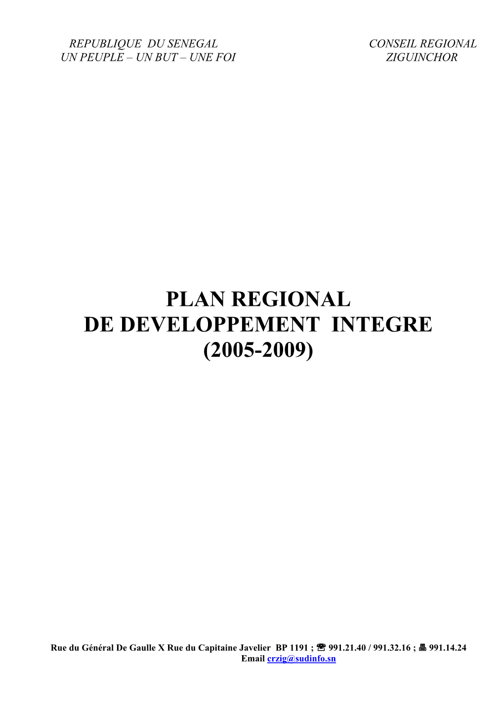 Plan Regional De Developpement Integre (2005-2009)