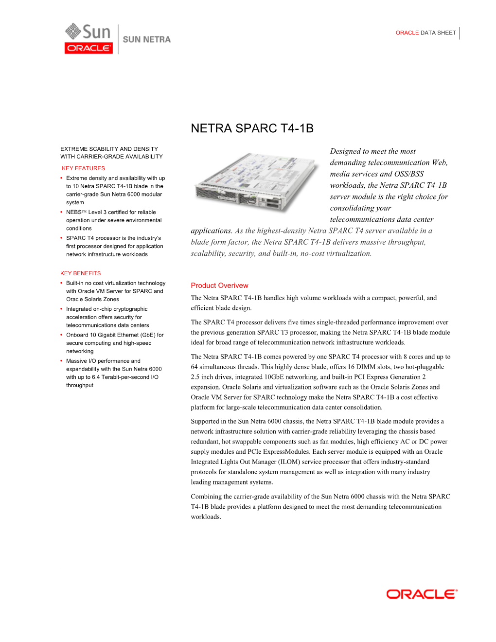 Netra SPARC T4-1B Data Sheet Data Sheet