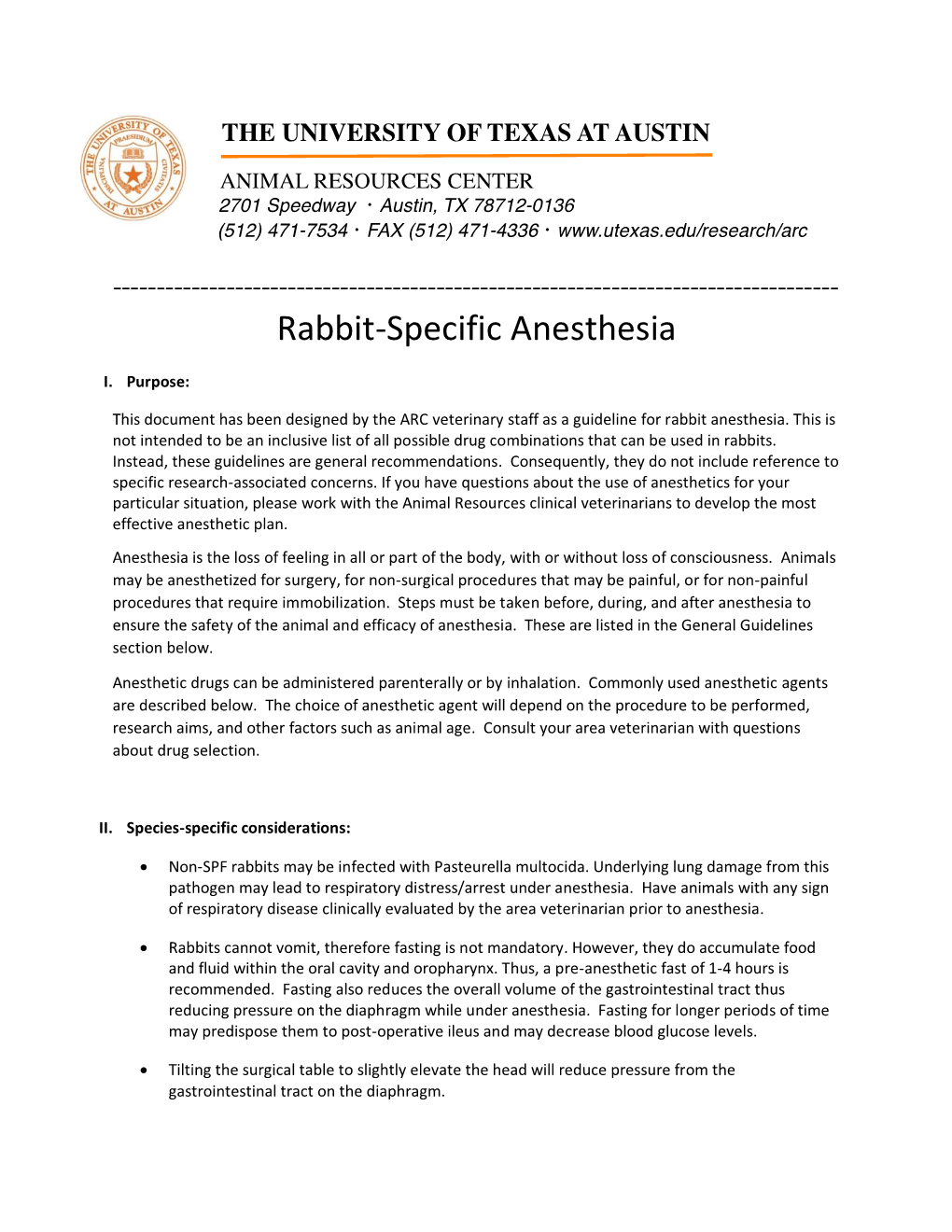 Rabbit-Specific Anesthesia