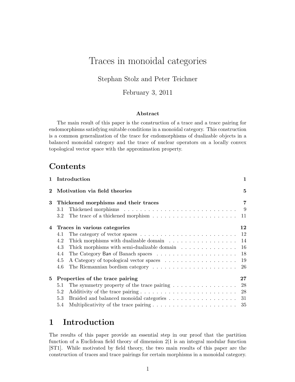 Traces in Monoidal Categories