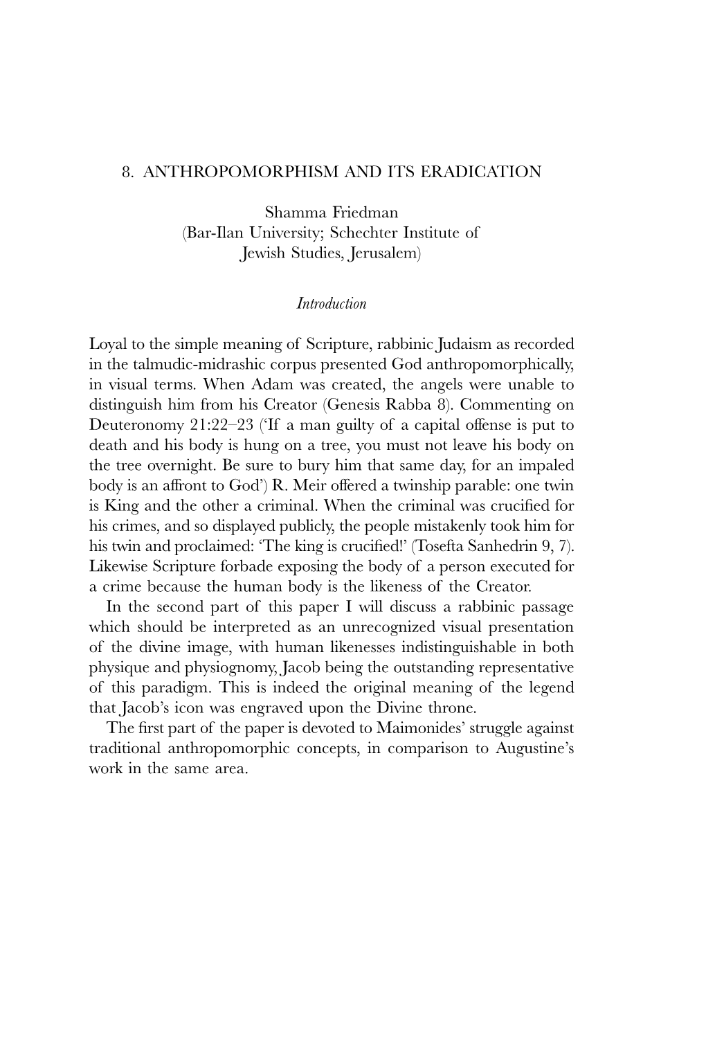 8. ANTHROPOMORPHISM and ITS ERADICATION Shamma Friedman