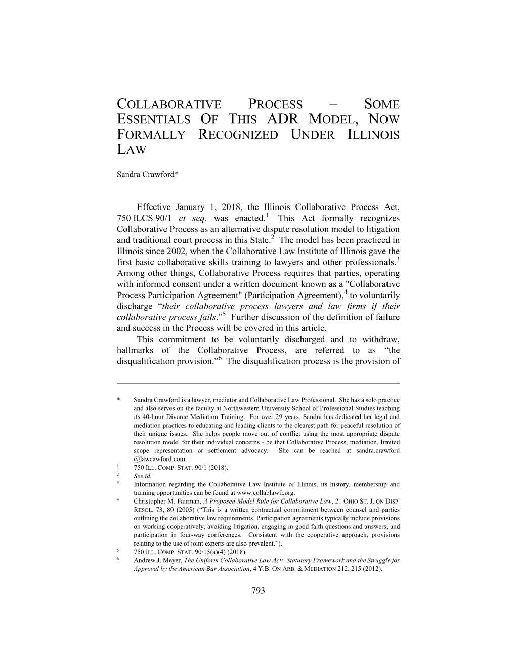 Collaborative Process – Some Essentials of This Adr Model, Now Formally Recognized Under Illinois Law