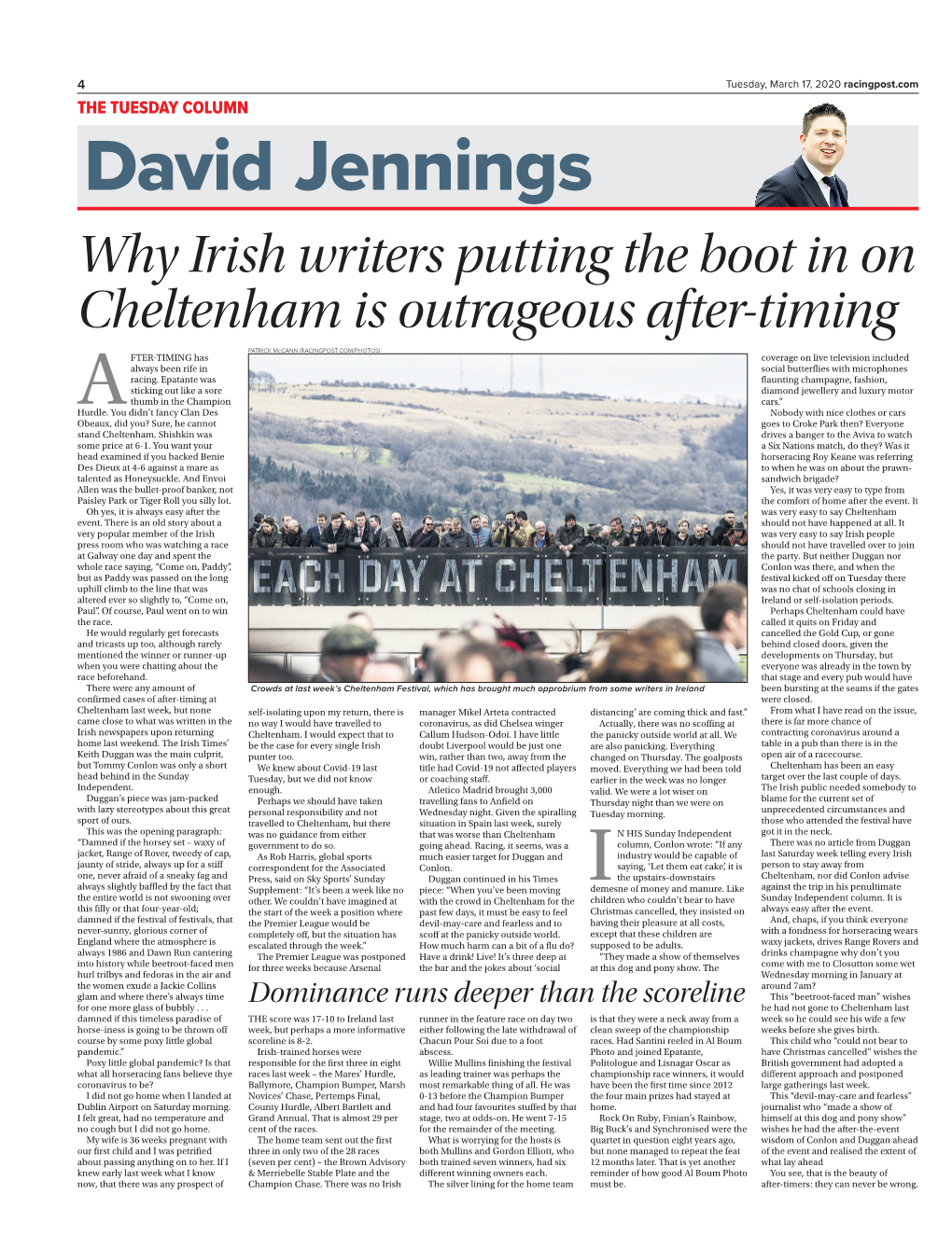 David Jennings Why Irish Writers Putting the Boot in on Cheltenham Is Outrageous After-Timing