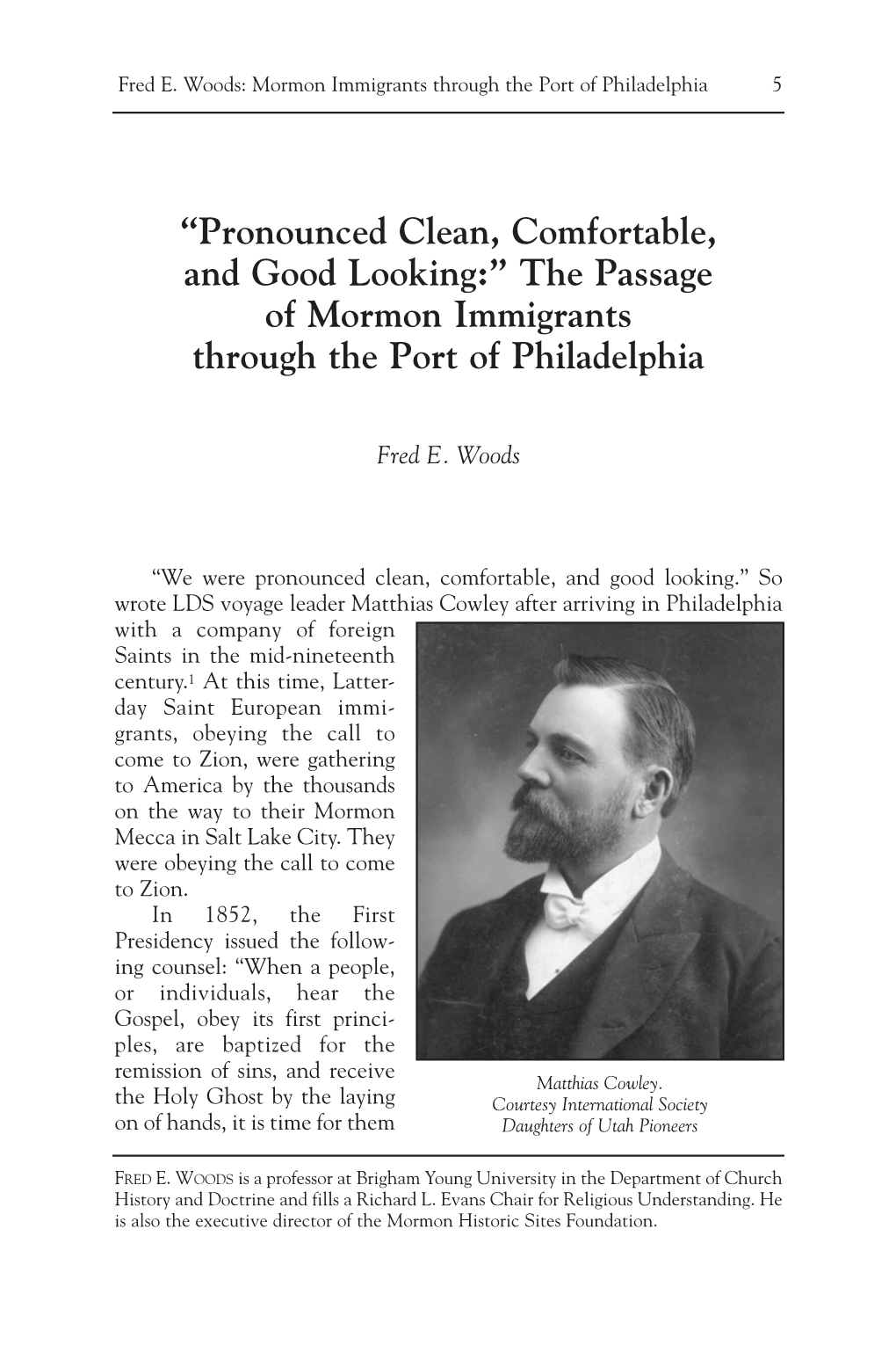 The Passage of Mormon Immigrants Through the Port of Philadelphia