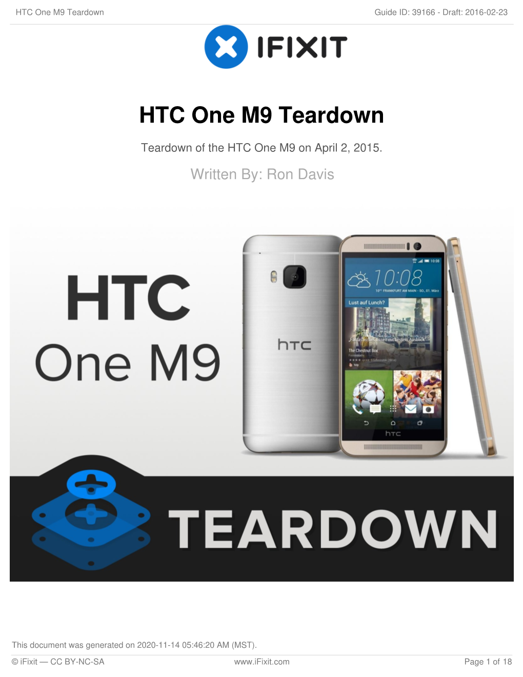 HTC One M9 Teardown Guide ID: 39166 - Draft: 2016-02-23