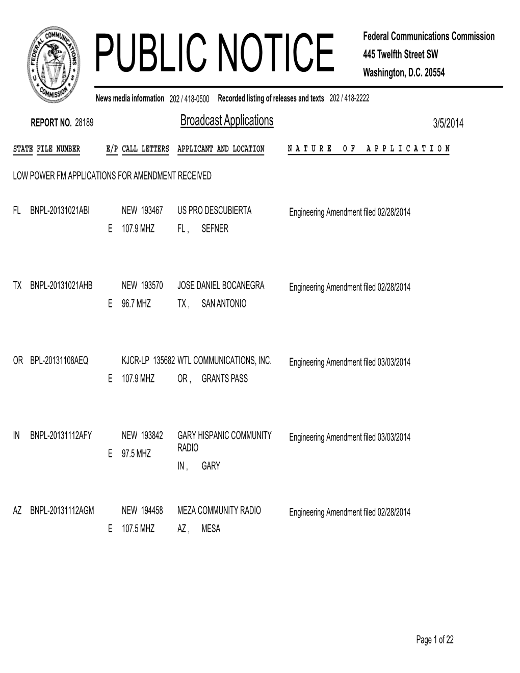 Broadcast Applications 3/5/2014