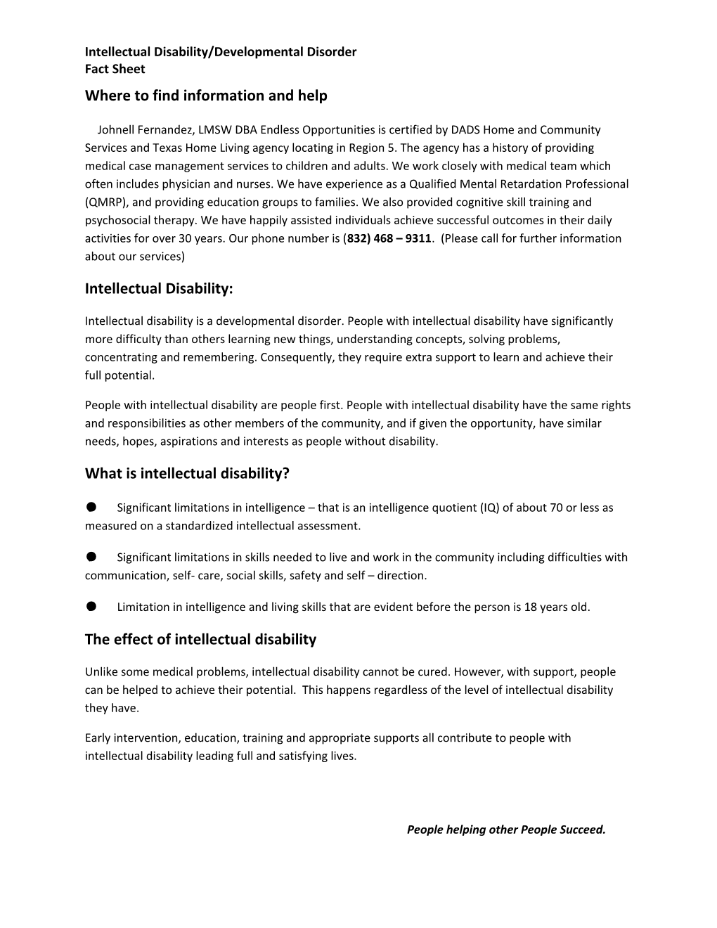 Intellectual Disability/Developmental Disorder