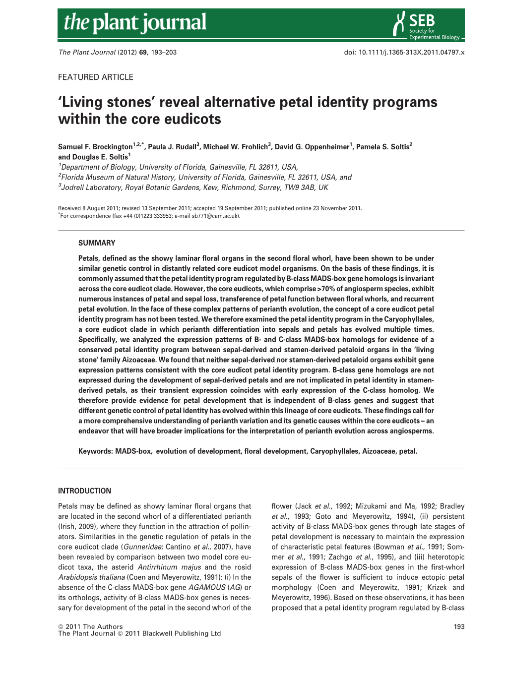 Living Stones Reveal Alternative Petal Identity Programs Within the Core