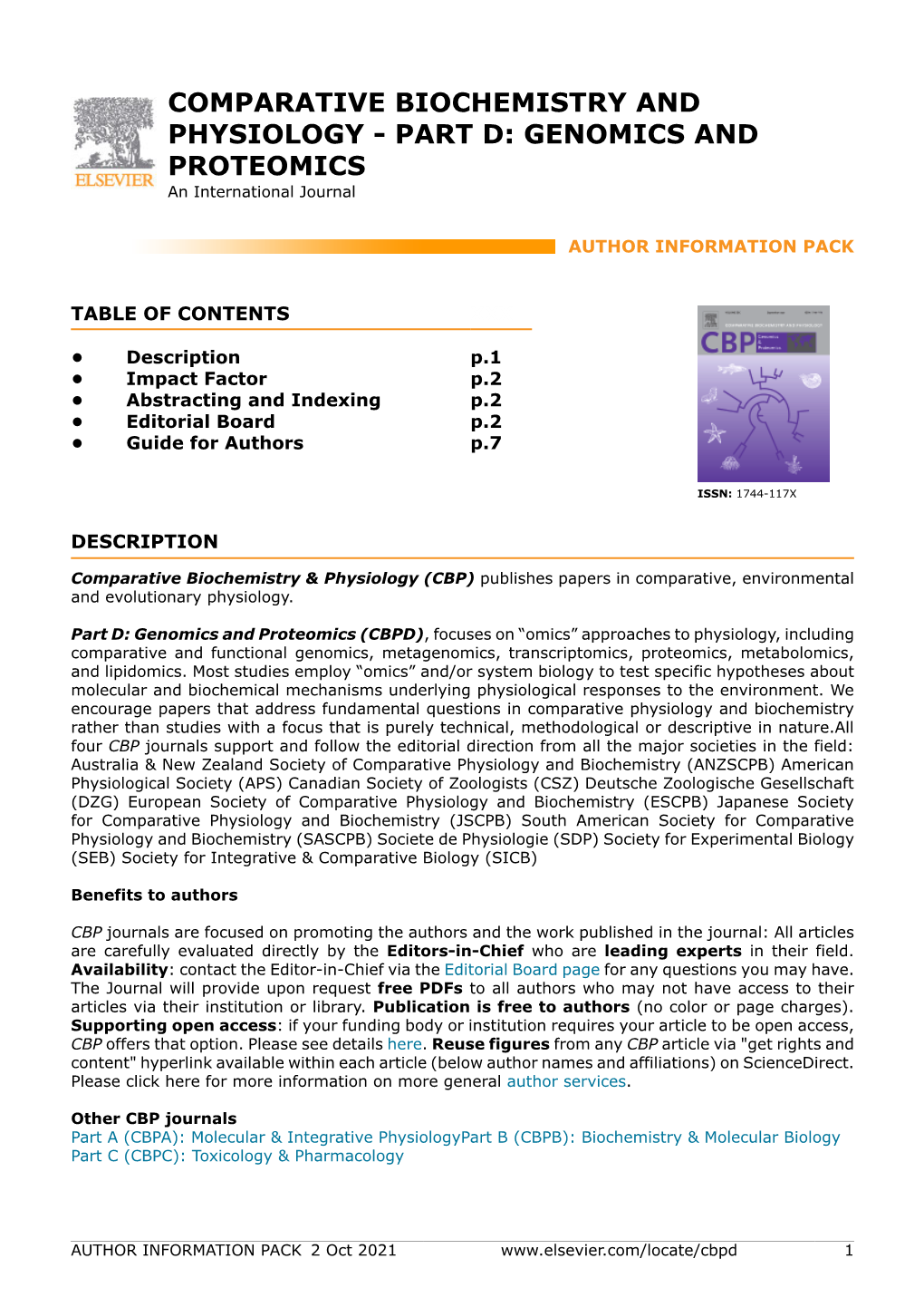 COMPARATIVE BIOCHEMISTRY and PHYSIOLOGY - PART D: GENOMICS and PROTEOMICS an International Journal