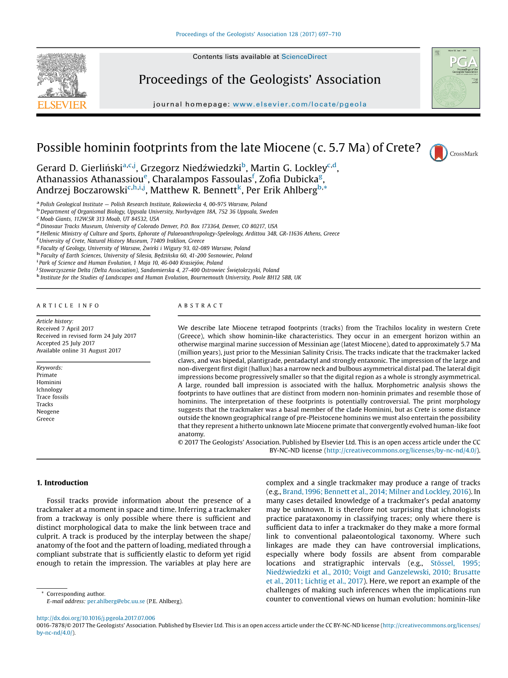 Possible Hominin Footprints from the Late Miocene (C