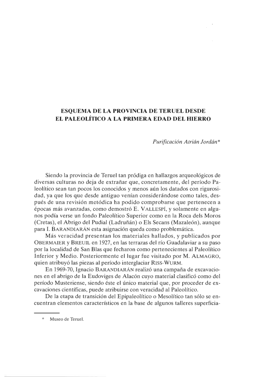 Esquema De La Provincia De Teruel Desde El Paleolítico a La Primera Edad Del Hierro