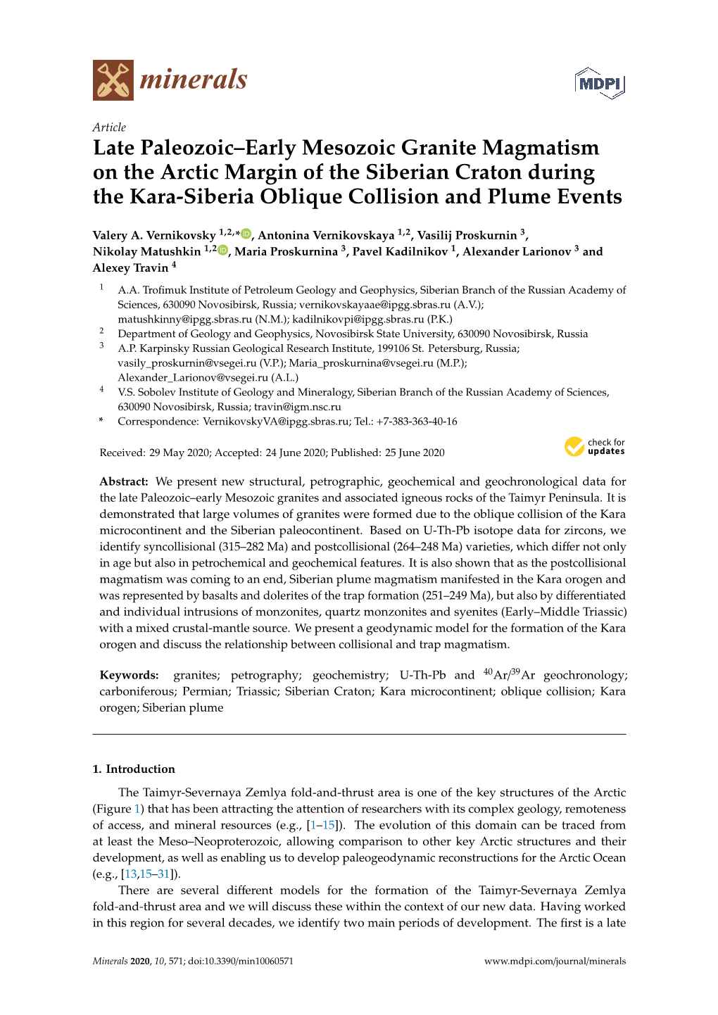 Late Paleozoic–Early Mesozoic Granite Magmatism on the Arctic Margin of the Siberian Craton During the Kara-Siberia Oblique Collision and Plume Events