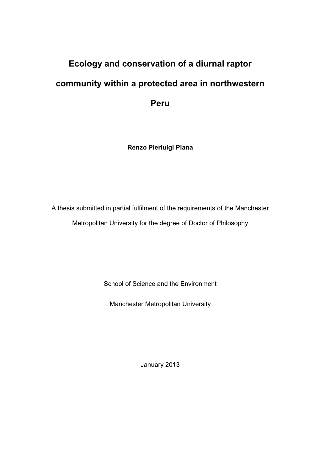 Ecology and Conservation of a Diurnal Raptor Community Within A