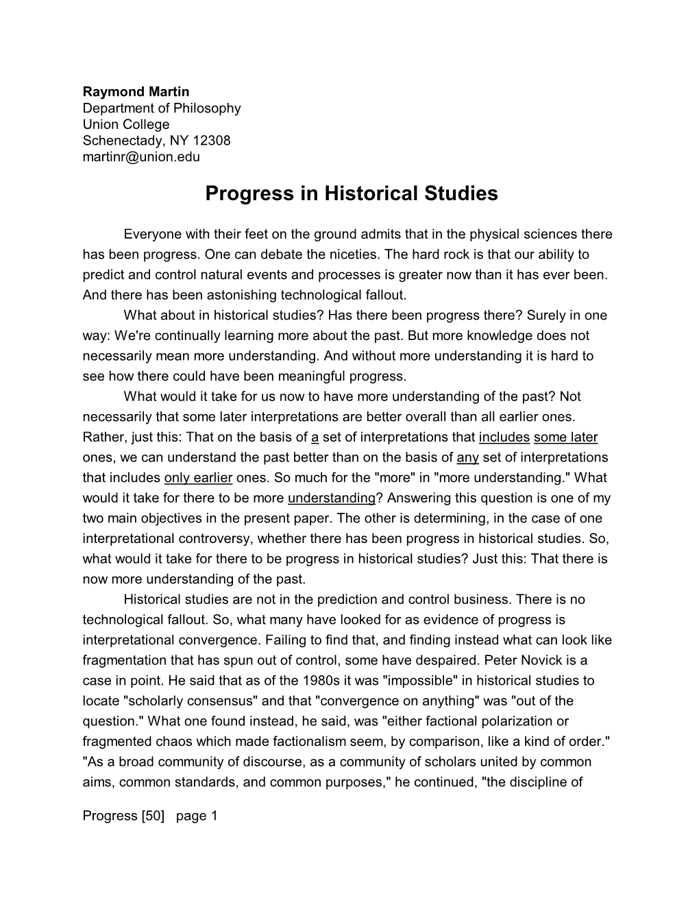 Progress in Historical Studies