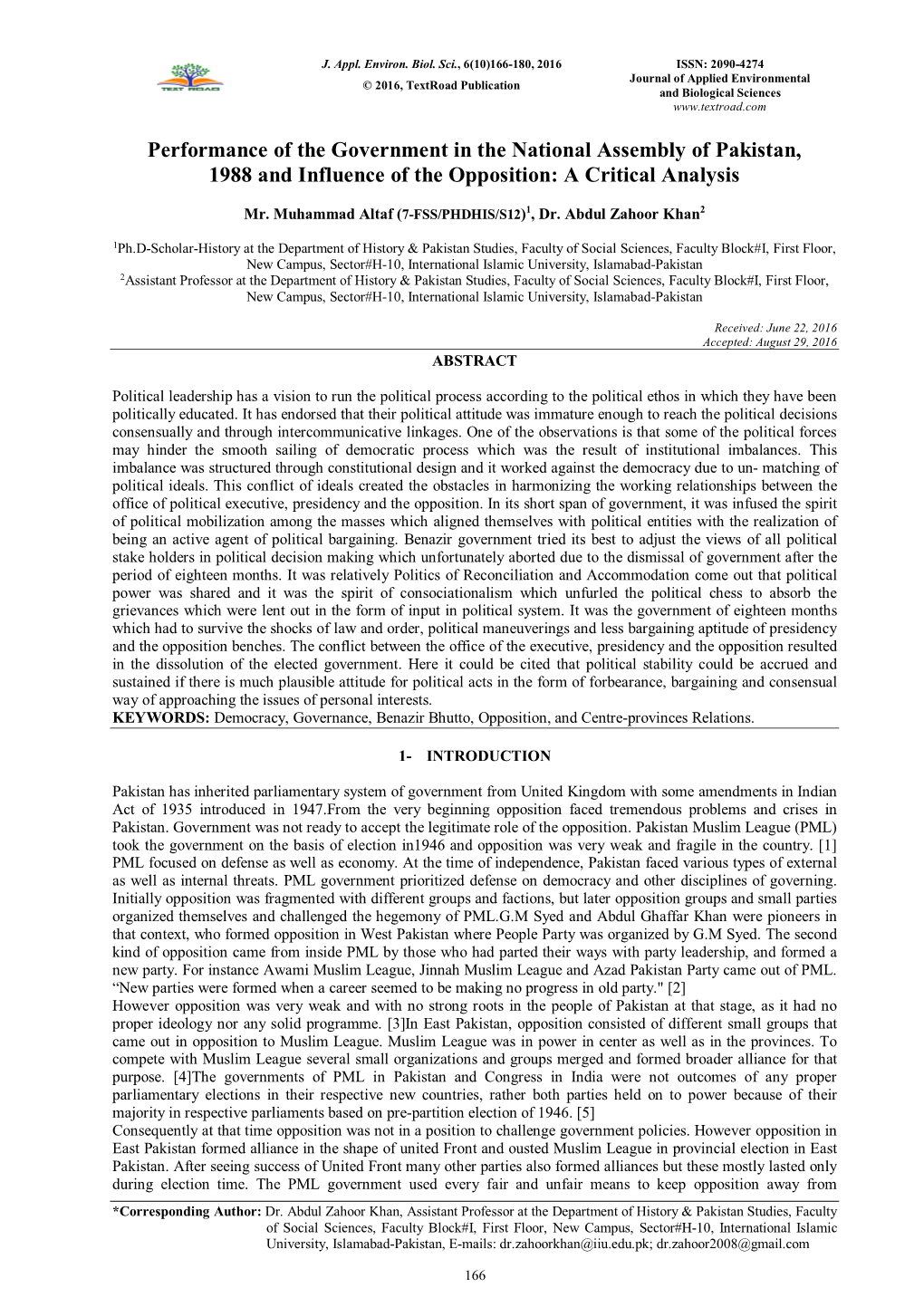 Performance of the Government in the National Assembly of Pakistan, 1988 and Influence of the Opposition: a Critical Analysis