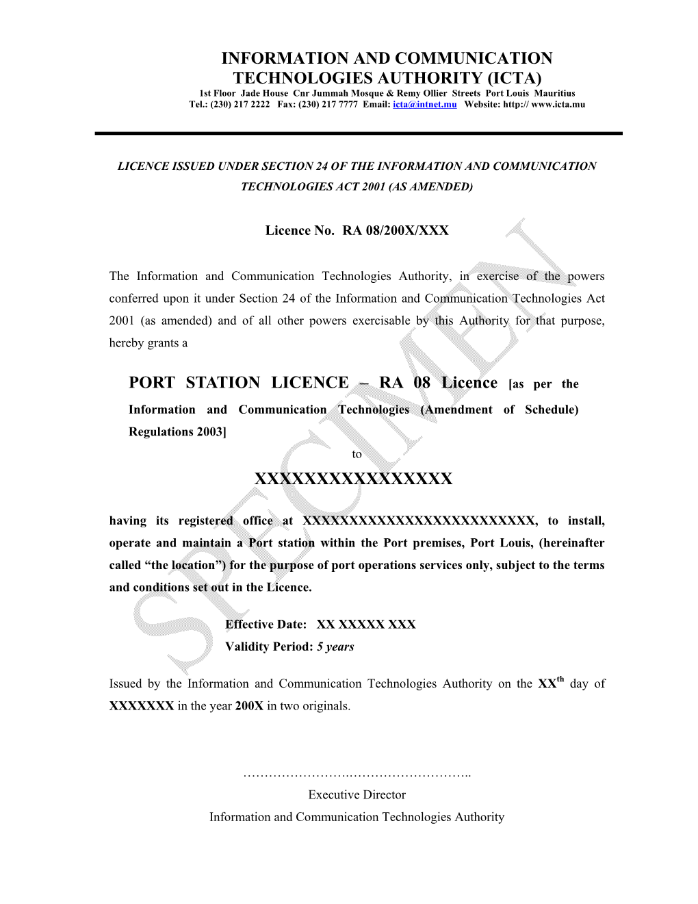 Port Station Licence