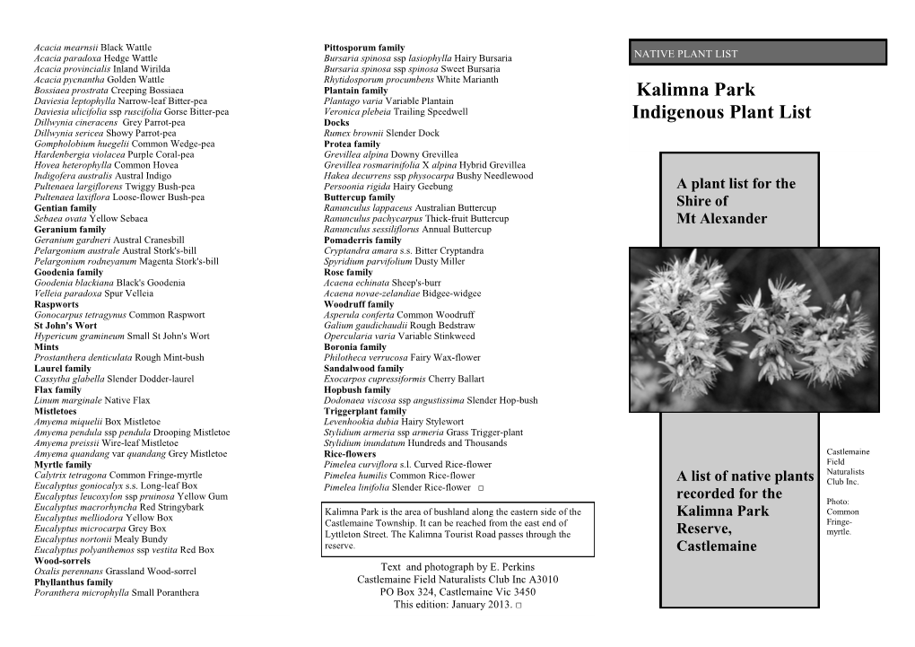 Kalimna Park Indigenous Plant List