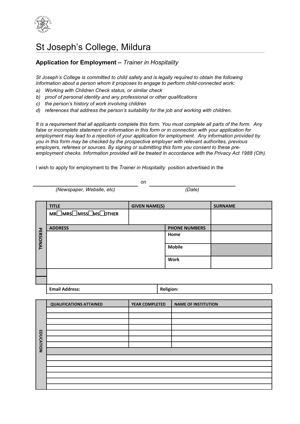 Application for Employment Teaching Position s2