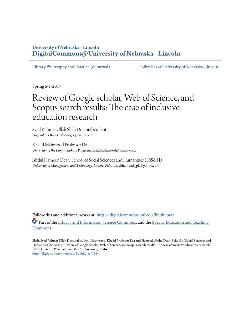 Review of Google Scholar, Web of Science, and Scopus Search Results