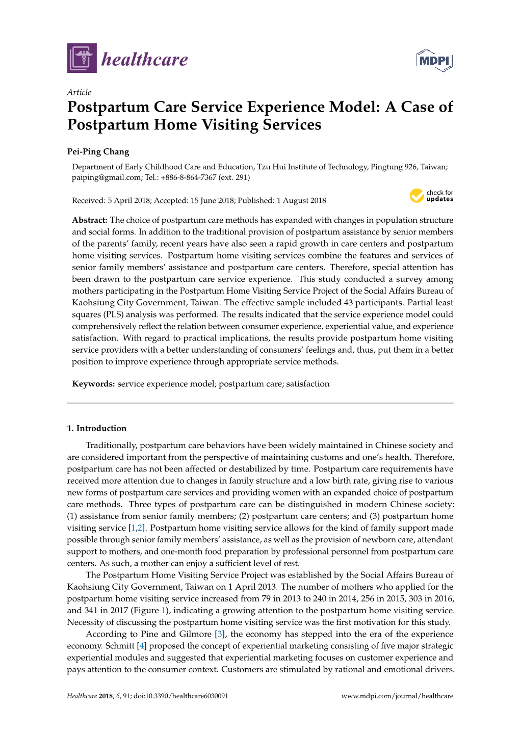 Postpartum Care Service Experience Model: a Case of Postpartum Home Visiting Services