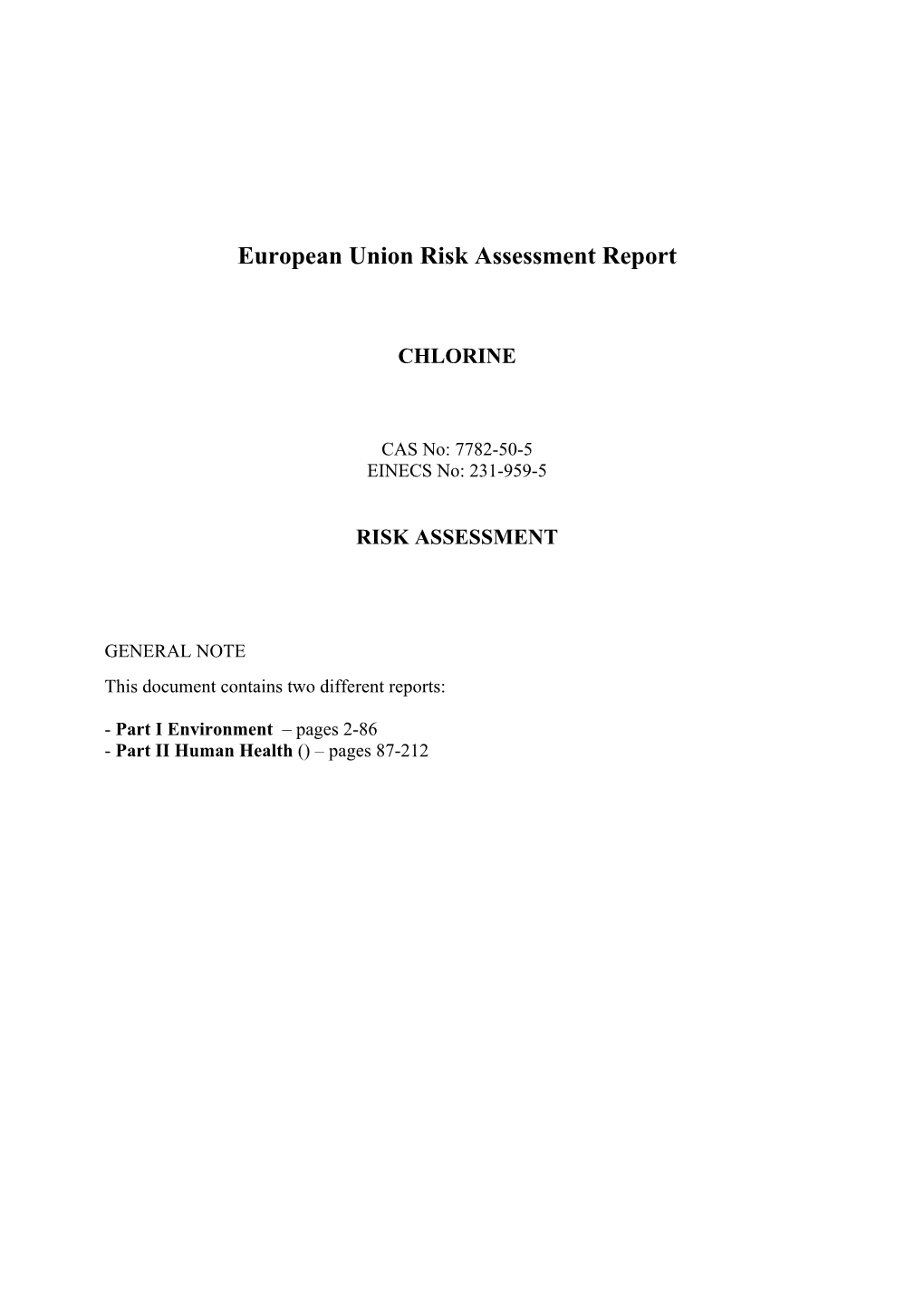 European Union Risk Assessment Report