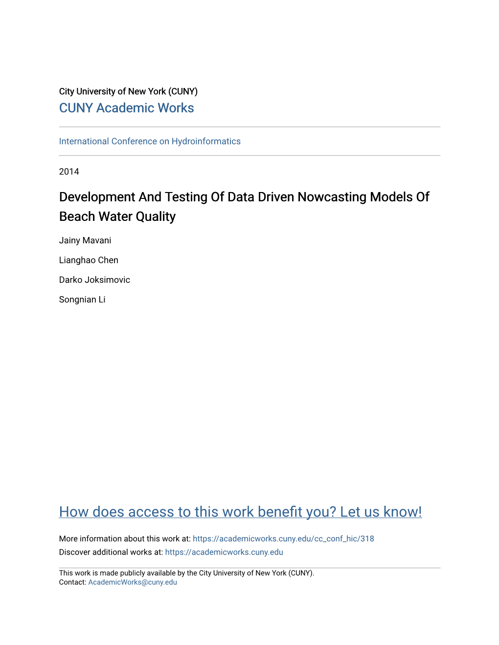 Development and Testing of Data Driven Nowcasting Models of Beach Water Quality