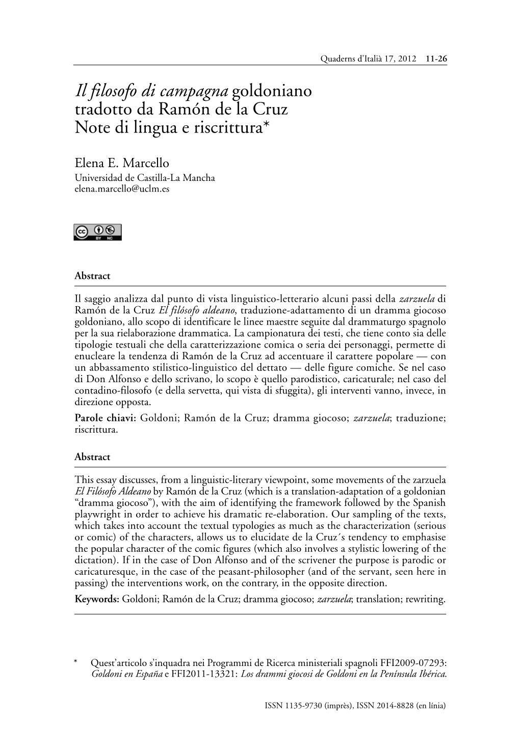 Il Filosofo Di Campagna Goldoniano Tradotto Da Ramón De La Cruz Note Di Lingua E Riscrittura*