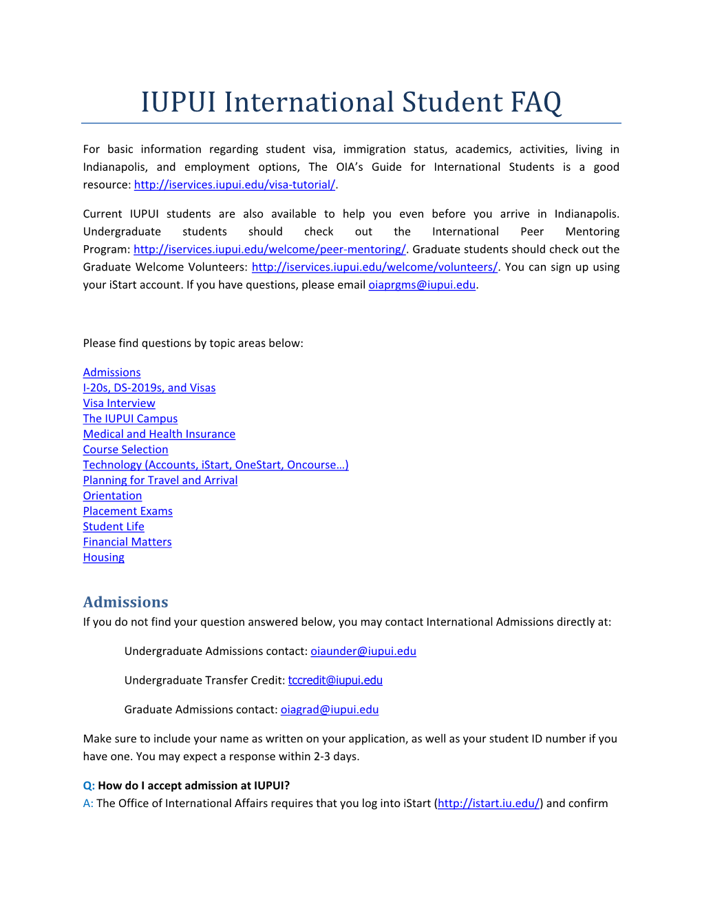 IUPUI International Student FAQ