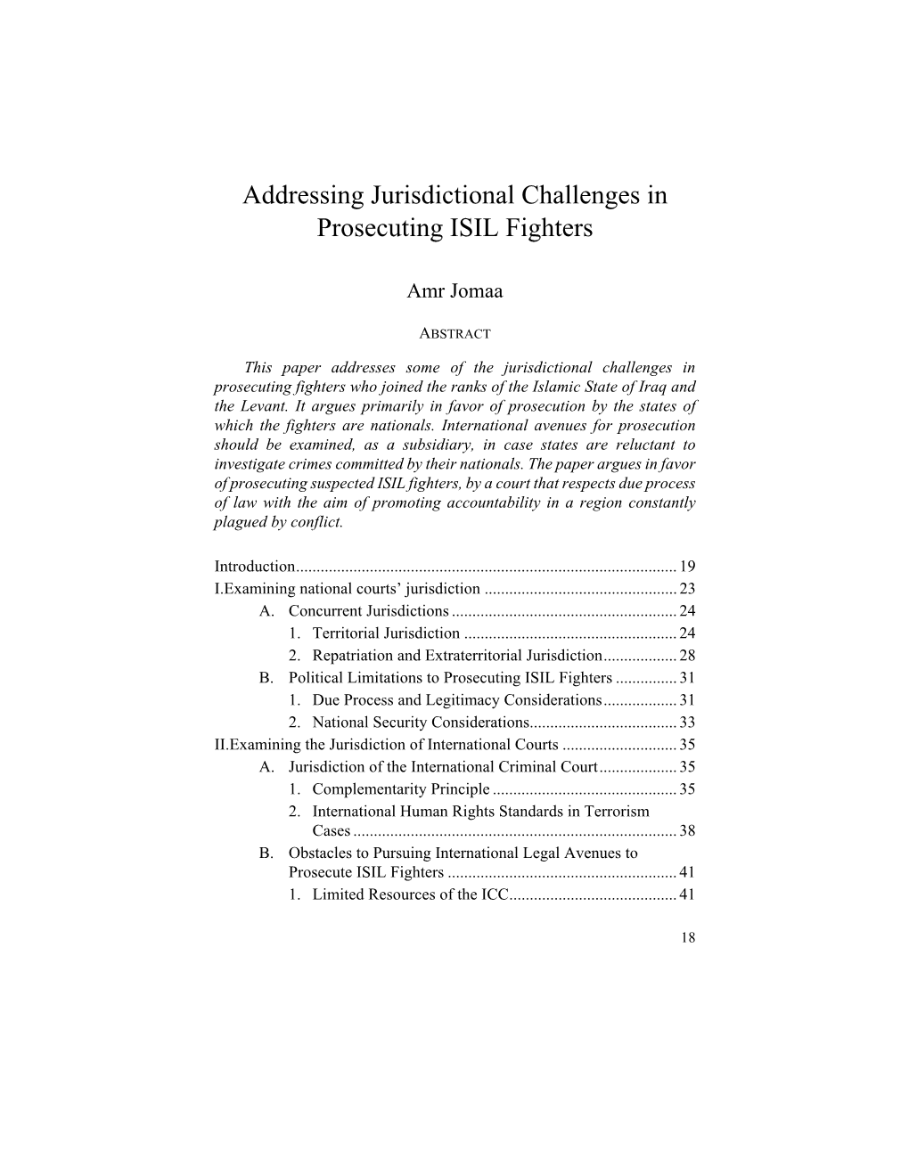 Addressing Jurisdictional Challenges in Prosecuting ISIL Fighters