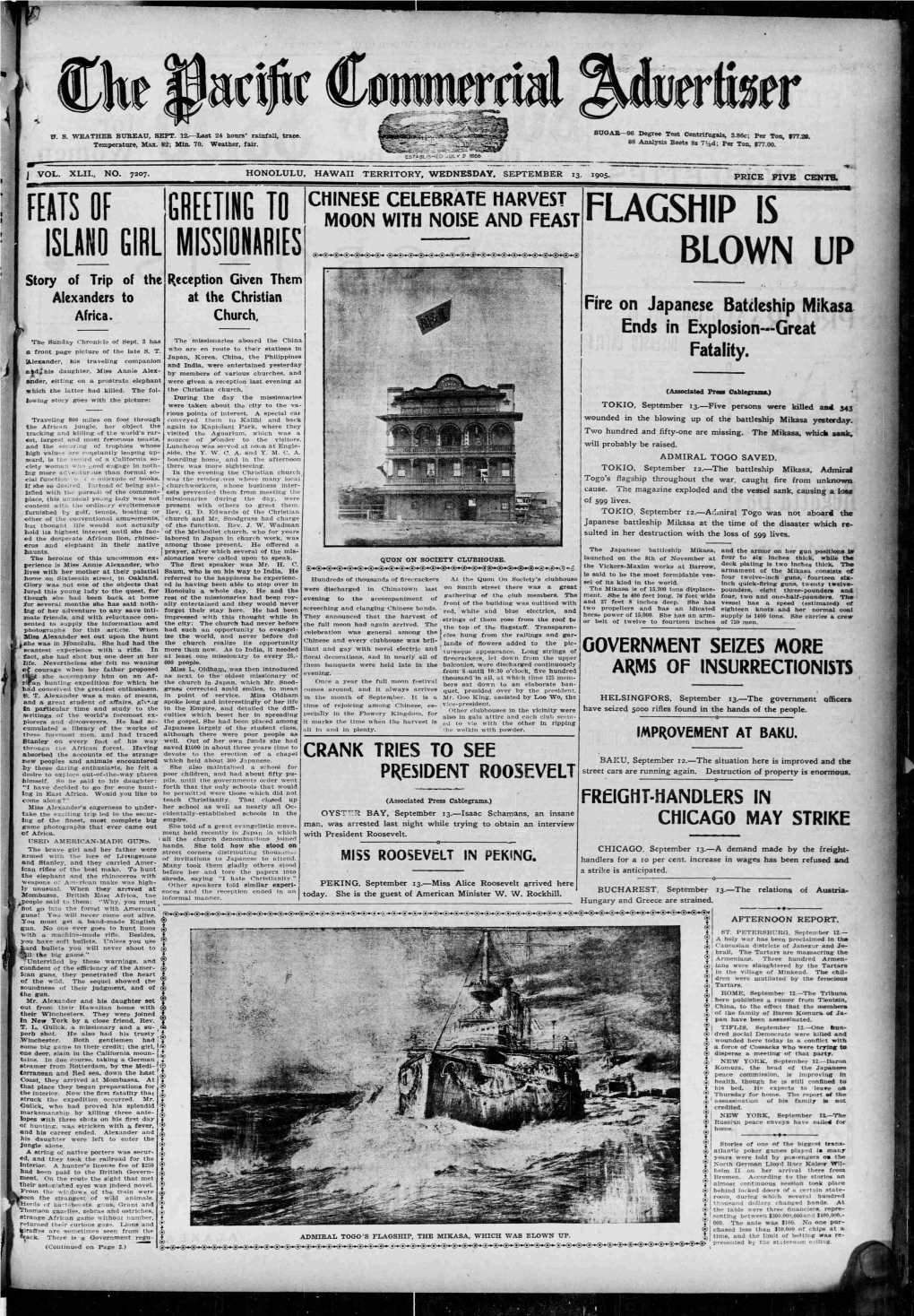 B OWN up Story of Trip of the Reception Given Them to at the Christian Alexanders Fire on Japanese Battleship Mikasa Africa