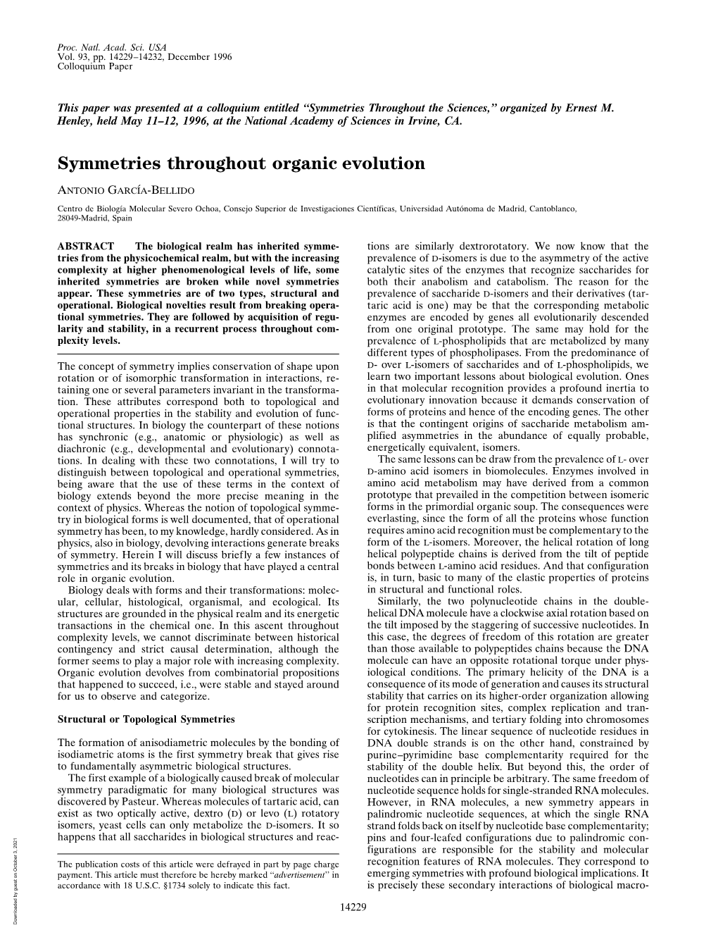 Symmetries Throughout Organic Evolution