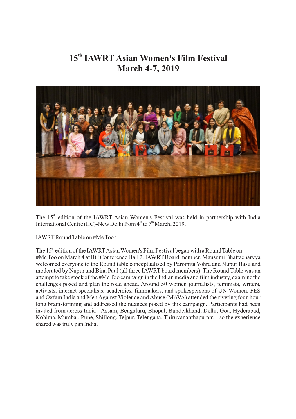 15 IAWRT Asian Women's Film Festival March 4-7, 2019