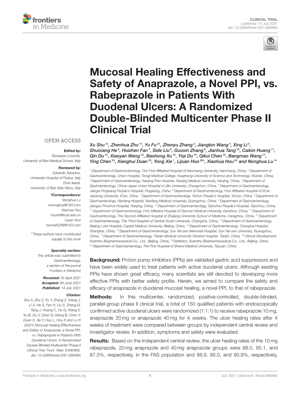Mucosal Healing Effectiveness and Safety of Anaprazole, a Novel PPI, Vs