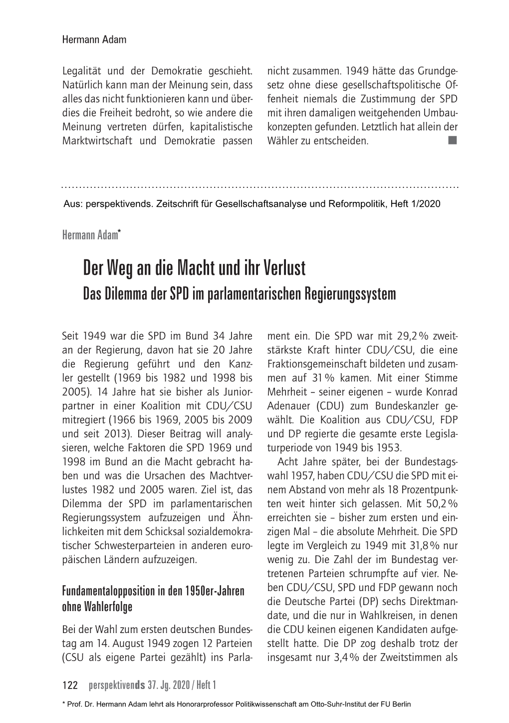 Der Weg an Die Macht Und Ihr Verlust Das Dilemma Der SPD Im Parlamentarischen Regierungssystem