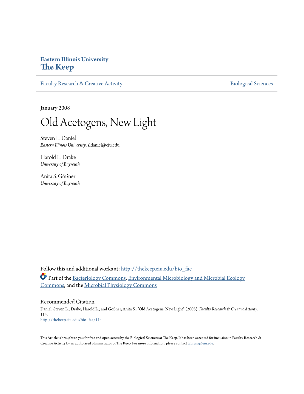 Old Acetogens, New Light Steven L