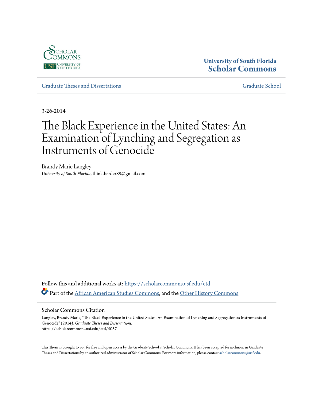 The Black Experience in the United States: an Examination of Lynching And