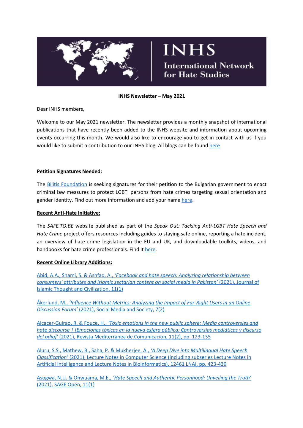 INHS Newsletter May 2021