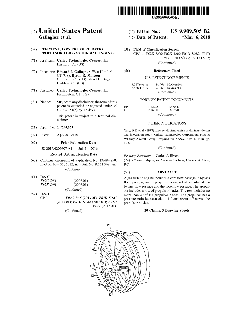 United States Patent (Io) Patent No.: US 9,909,505 B2 Gallagher Et Al