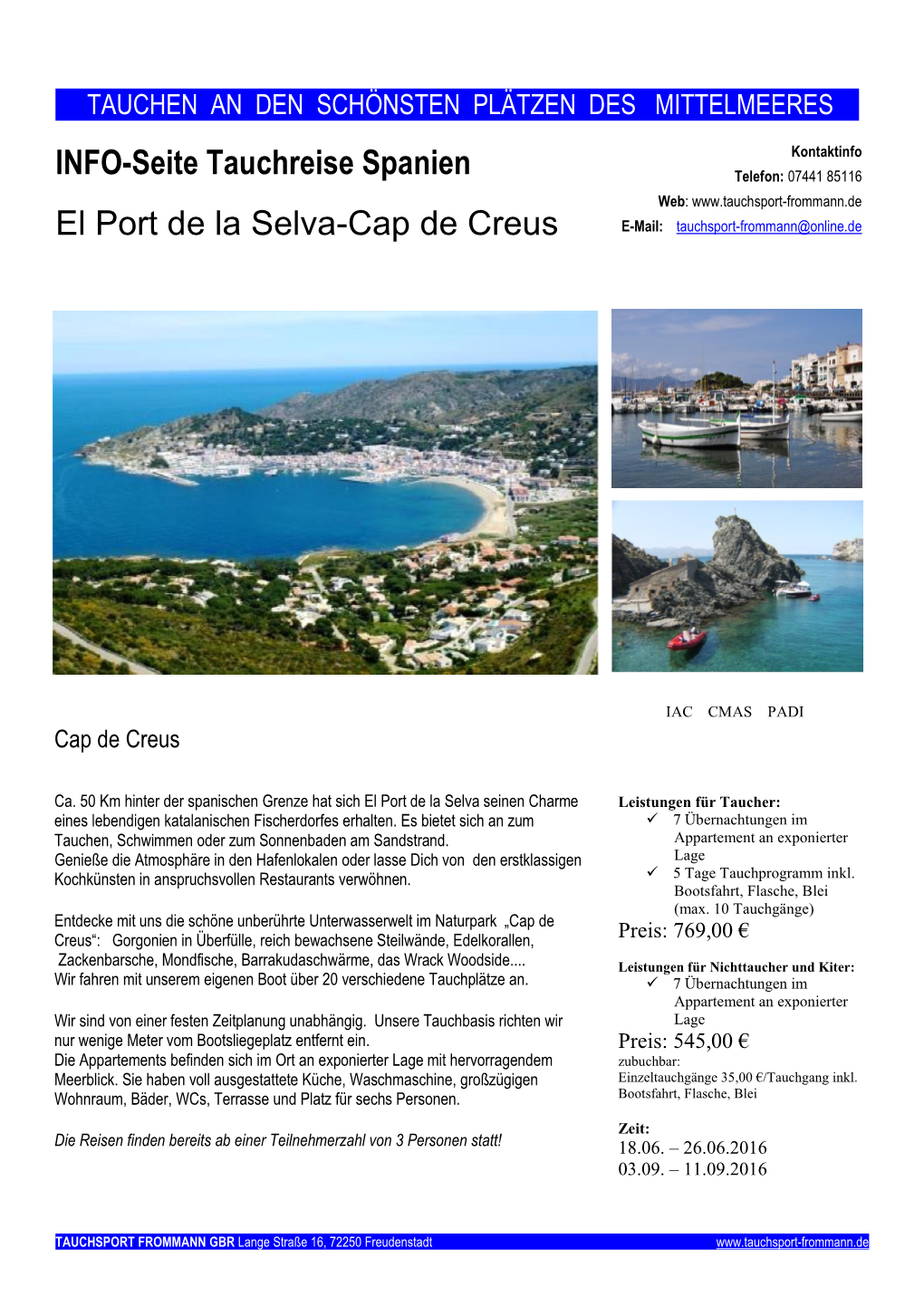 INFO-Seite Tauchreise Spanien El Port De La Selva-Cap De Creus