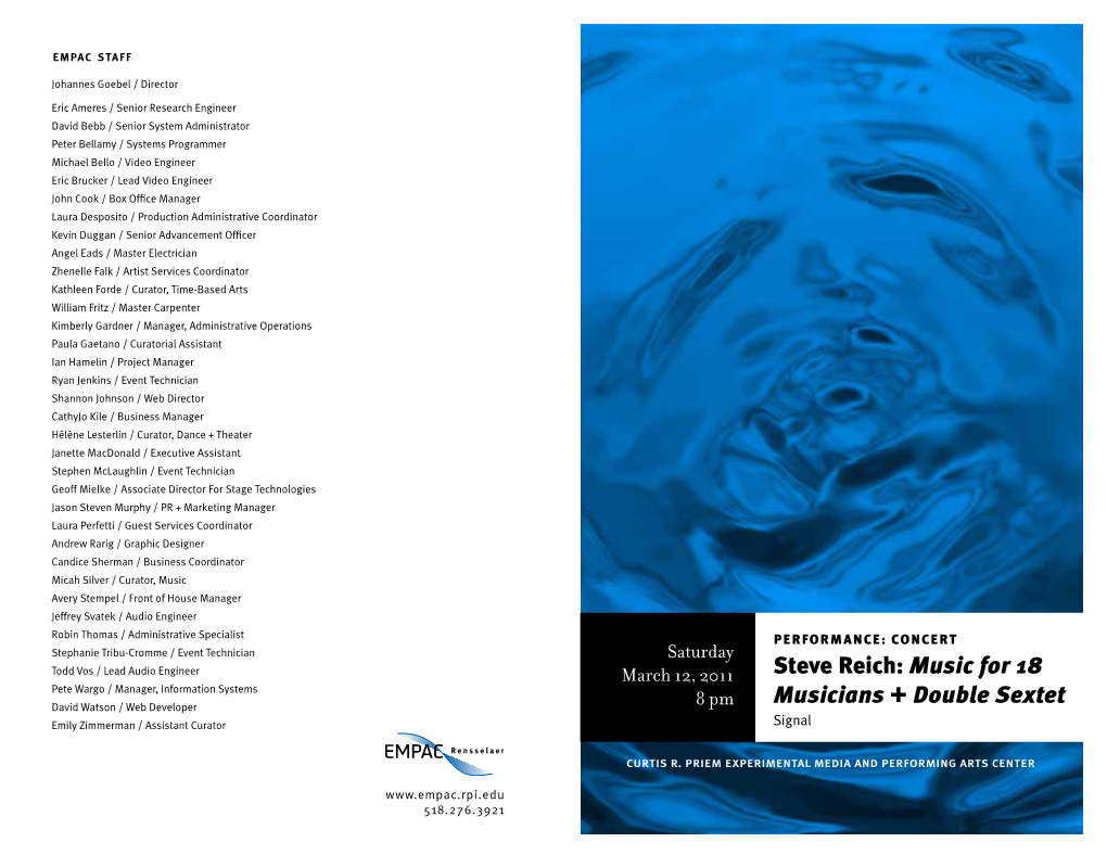 Steve Reich / Music for 18 Musicians + Double Sextet — March 12, 2011