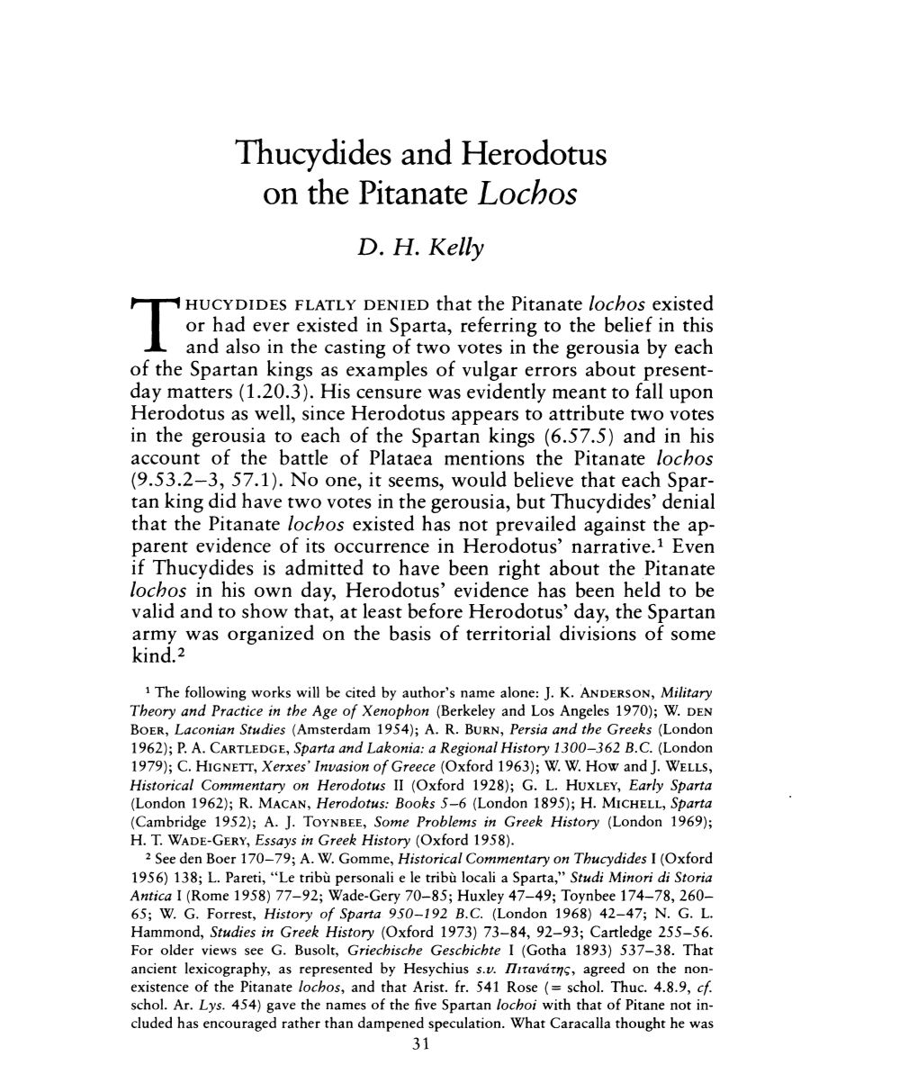 Thucydides and Herodotus on the Pitanate Lochos