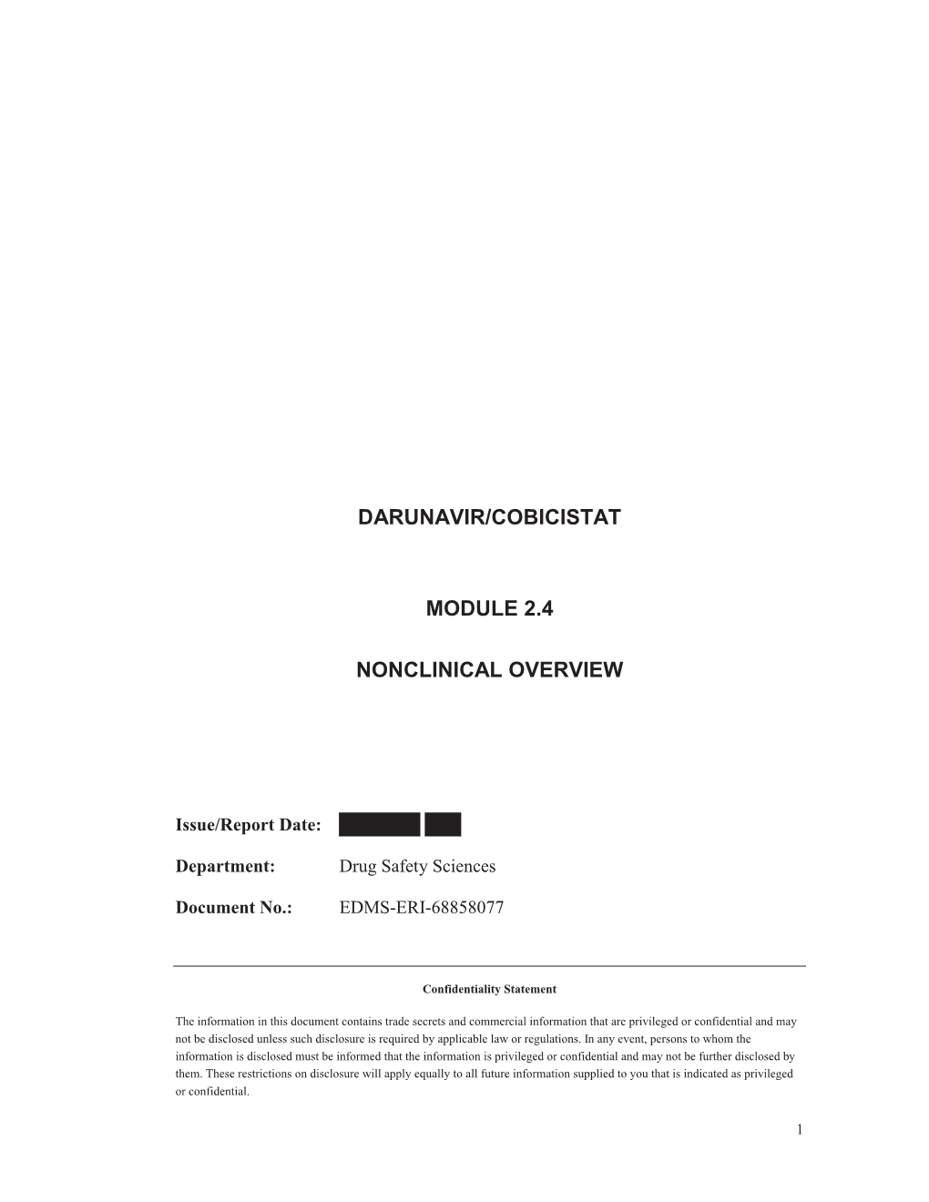 Darunavir/Cobicistat Module 2.4 Nonclinical Overview