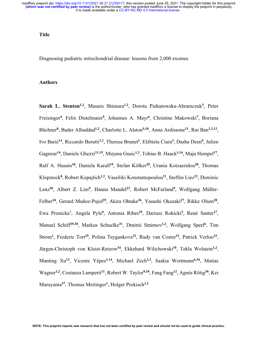 Title Diagnosing Pediatric Mitochondrial Disease