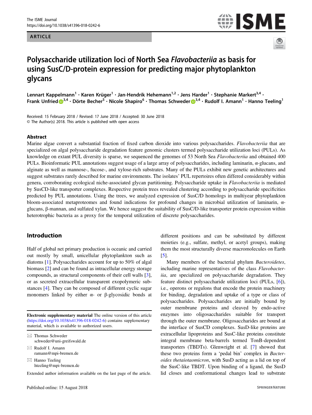 Polysaccharide Utilization Loci of North Sea Flavobacteriia As Basis for Using Susc/D-Protein Expression for Predicting Major Phytoplankton Glycans