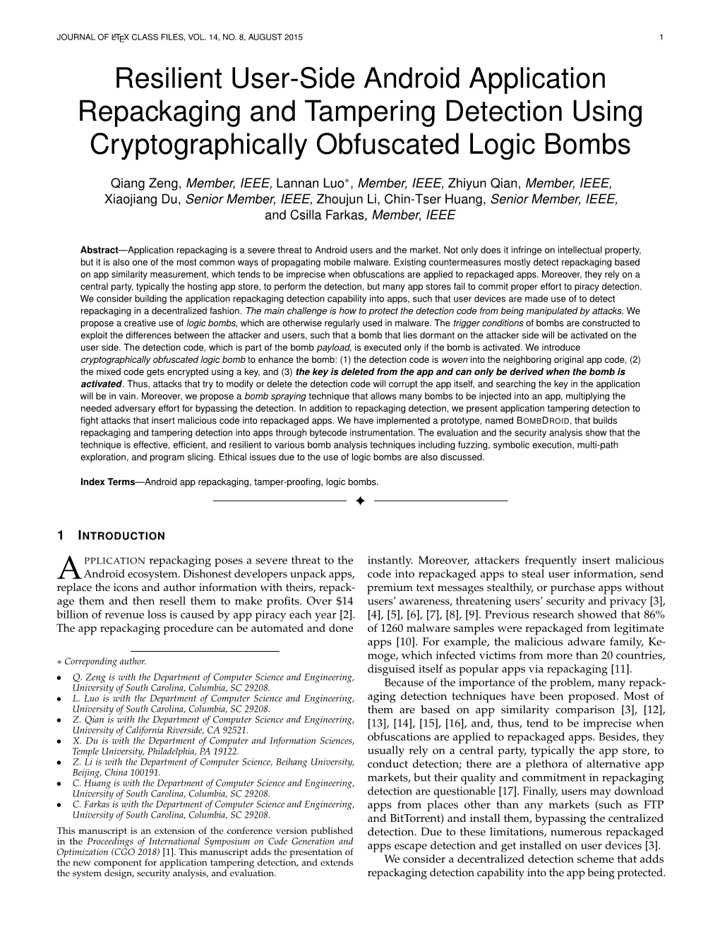 Resilient User-Side Android Application Repackaging and Tampering Detection Using Cryptographically Obfuscated Logic Bombs