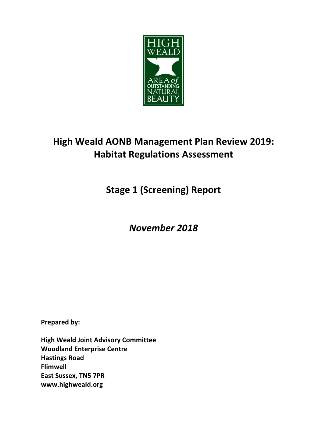 High Weald AONB Management Plan Review 2019: Habitat Regulations Assessment