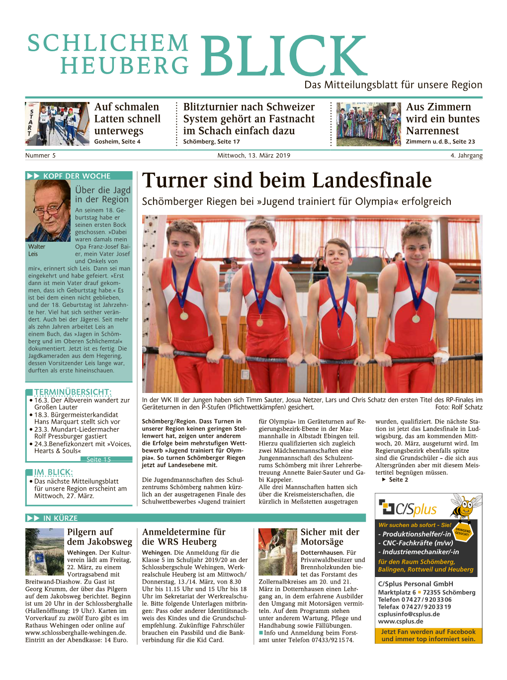 SCHLICHEM HEUBERG BLICK Das Mitteilungsblatt Für Unsere Region